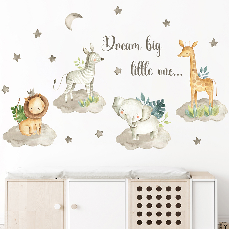 Cartoon Animals Star Moon Wall Stickers For Kids Room Bedroom Nursery Decoration Wall Decal