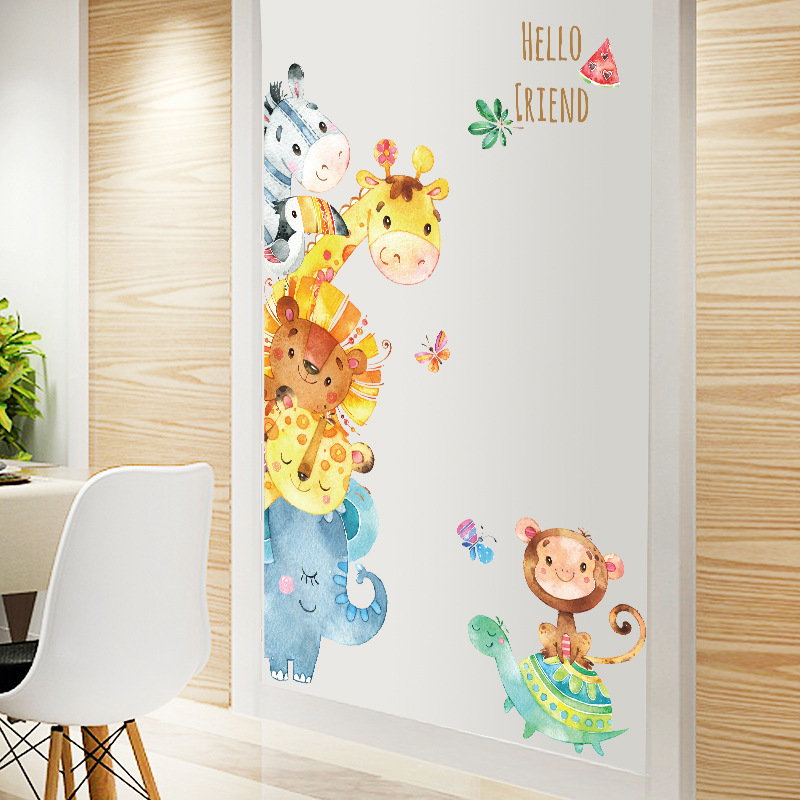 Cartoon Elephant Lion Monkey Animals Wall Stickers for Bedroom Kids Baby Room Home Decoration Wall Decal