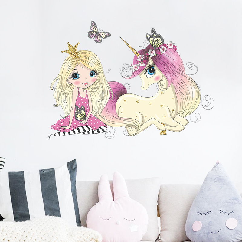 Unicorn Princess Wall Stickers for Kids Room Bedroom Girl Room Decoration Wall Decal