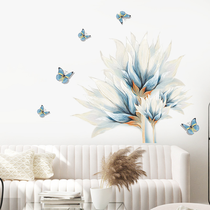 Blue Flowers Wall Stickers for Kids Room Living Room Bedroom Home Decoration Wall Decal