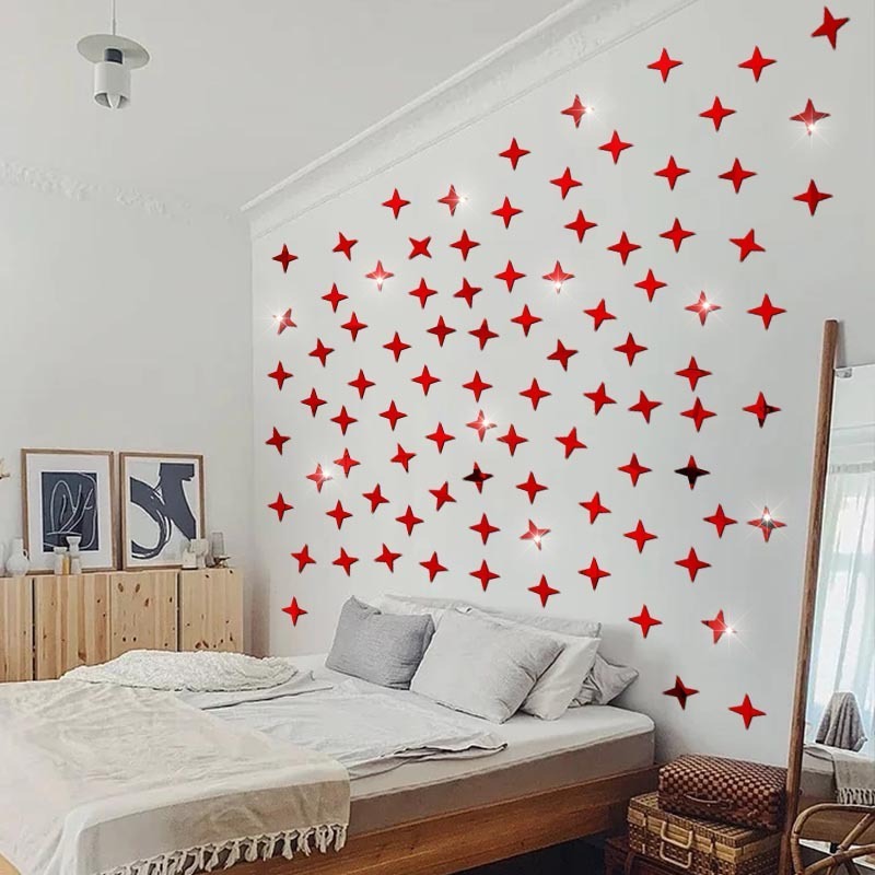 3D Four-Corner Star Acrylic Mirror Wall Stickers for Bedroom Living Room Home Decorative Wall Decal