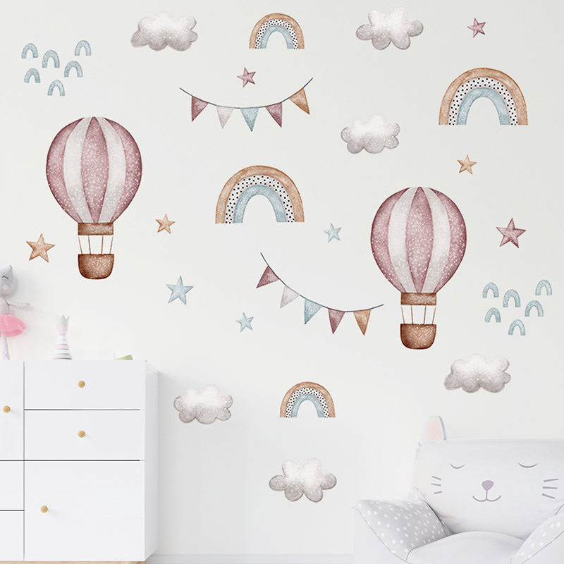 Cartoon Hot Air Balloon Rainbow Wall Stickers For Kids Room Bedroom Nursery Decoration Wall Decal