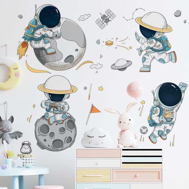 Astronaut Cartoon Planet Wall Stickers for Kids Room Nursery Bedroom Home Decoration Wall Decal