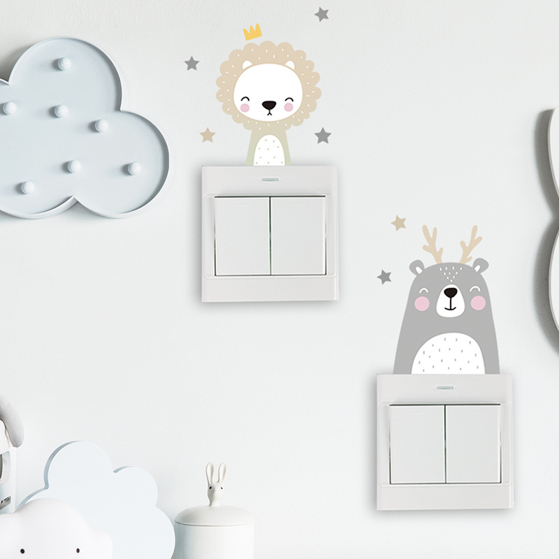 6PCS Boho Color Cute Smile Cartoon Animals Switch Wall Stickers for Kids Room Baby Nursery Stars Decoration Wall Decal