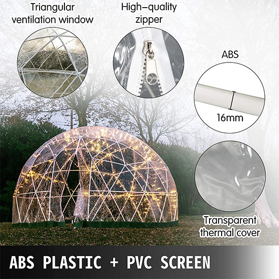 Outdoor Roof Pvc Heated Eco Prefab Transparent igloo Geodesic Dome Hotel glamping tent House bubble round dome tent For camping