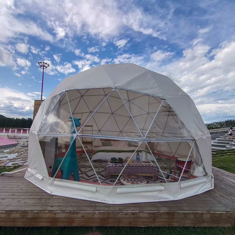 Brusen 7m Diameter Outdoor Igloo House Glamping Hotel Geodesic Dome Tent Kit With Bathroom