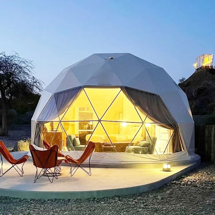 Brusen 7m Diameter Outdoor Igloo House Glamping Hotel Geodesic Dome Tent Kit With Bathroom