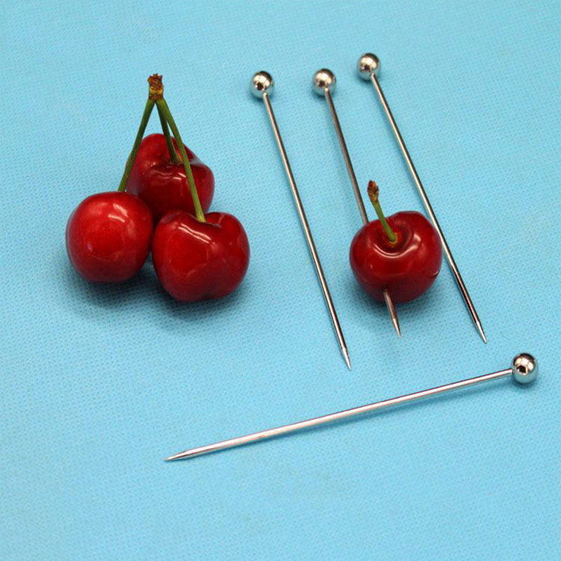 Round Top Stainless Steel 304 Cocktail Picks Fruit Stick Cocktail Skewers