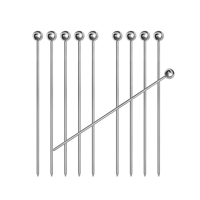 Round Top Stainless Steel 304 Cocktail Picks Fruit Stick Cocktail Skewers