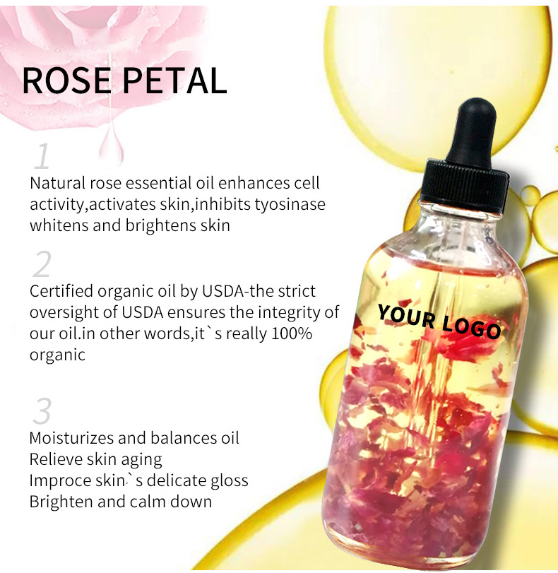 Hot sale Multi-use Private Label 100% Pure Natural Organic Rose Lavender Petal Flower Massage Essential Hair Face Body Oil