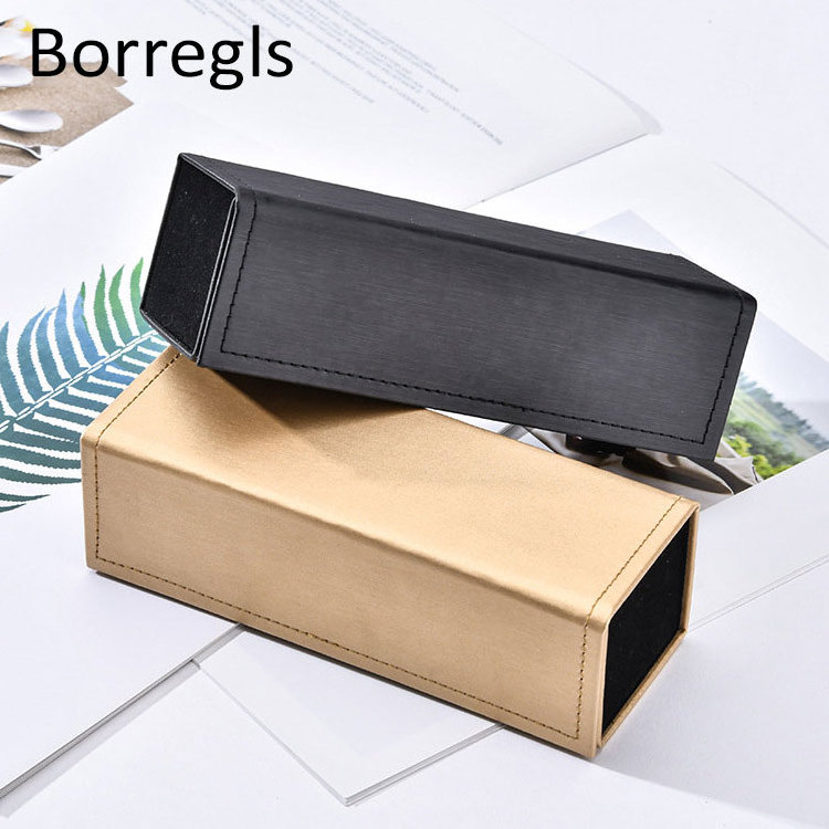 Borregls Foldable Glasses Box PU Leather Sunglasses Packing Eyeglasses Case with Clothing