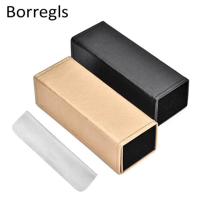 Borregls Foldable Glasses Box PU Leather Sunglasses Packing Eyeglasses Case with Clothing