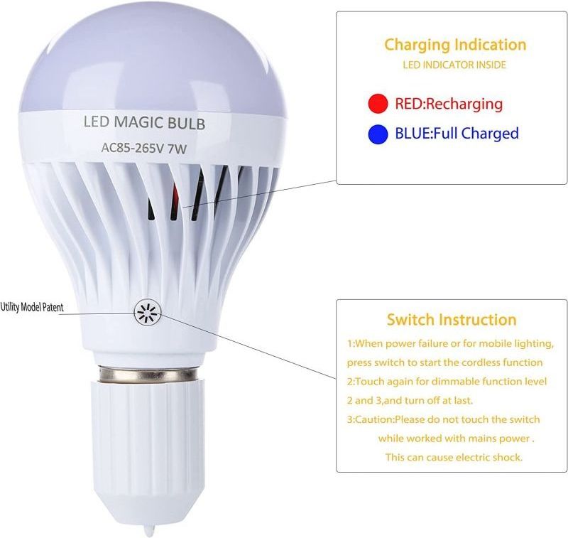 Smart 7W E27 LED 220V Bulb Rechargeable Dimmable Emergency LED Lamp Wireless Light Bulb for Home Bedroom With IR Remote Control