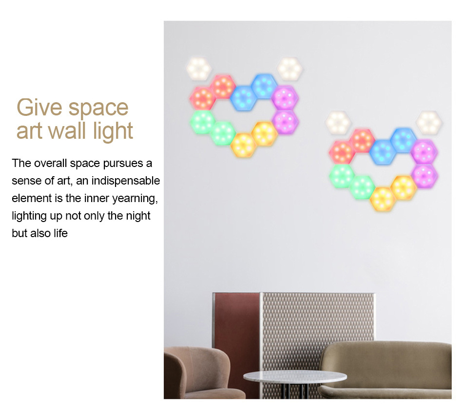 LED Quantum Touch Light Sensitive Sensor Hexagonal Night Light Stepless Dimmable Wall Lamp Home DIY Wall Decor Ambient Light