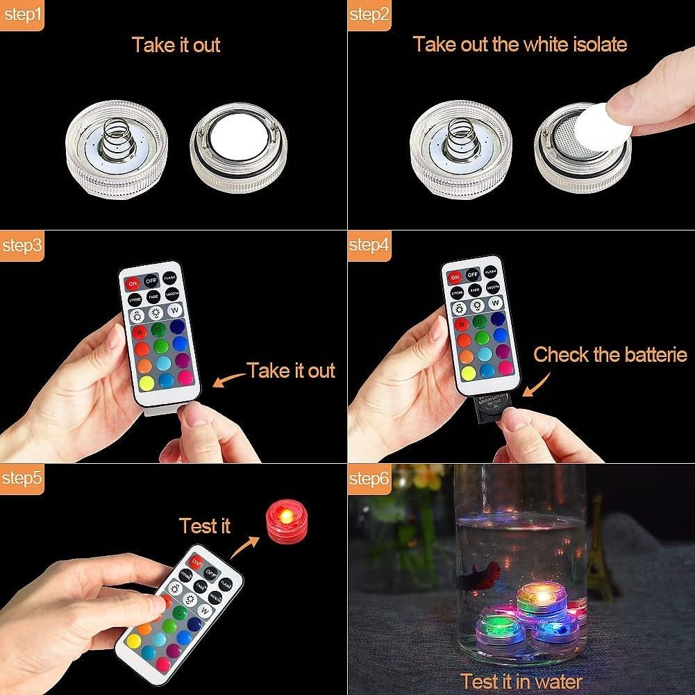 Battery Operated LED Underwater Lights Remote 13 Colors RGB Tea Lamp for Weeding Xmas Valentine's Day Party Submersible Light