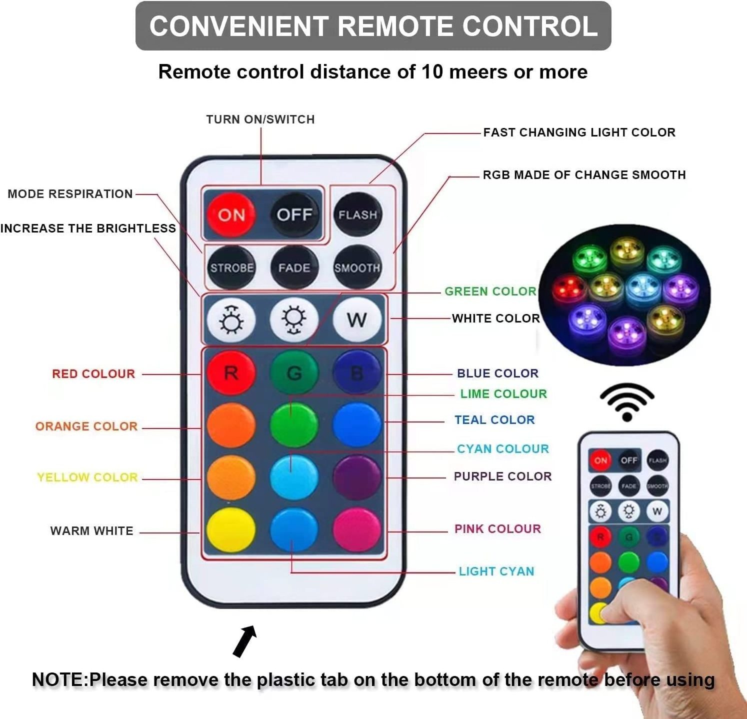 Battery Operated LED Underwater Lights Remote 13 Colors RGB Tea Lamp for Weeding Xmas Valentine's Day Party Submersible Light