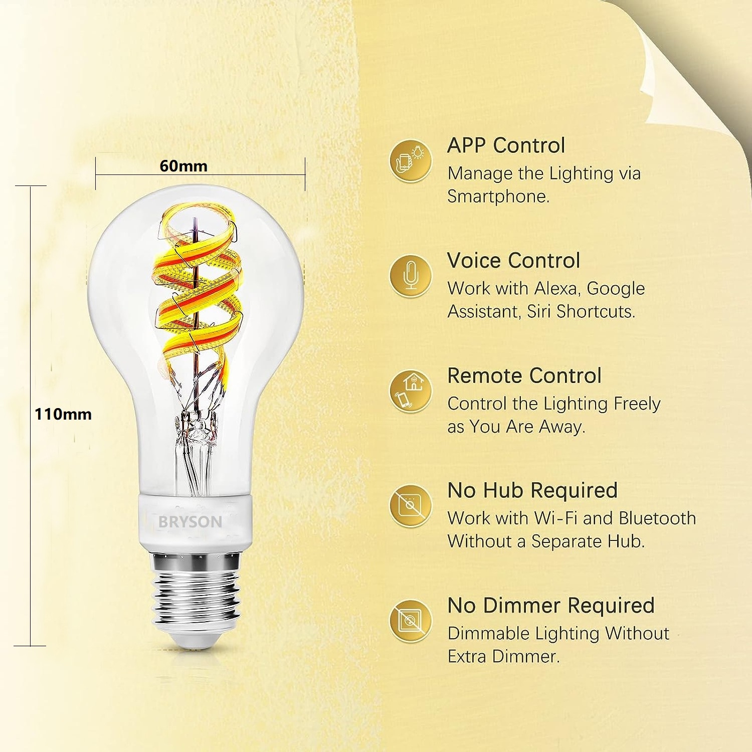 A60 Globe CCT WiFi Smart Led Filament Bulb 6W Spiral Filament 2200K-6500k Turable Bulb App Alexa Control Vintage Edison