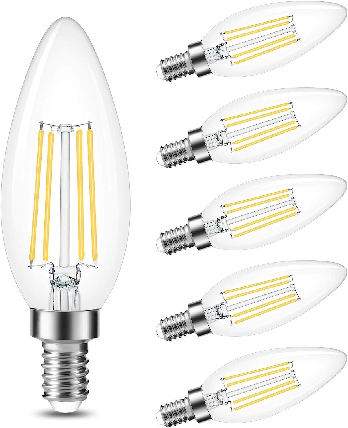 C35 Led Vintage Filament Light Bulb E12 E14 E17 E27 CCT 2200K-6500K 6W for Chandeliers 50W Incandescent Equivalent Led Bulb