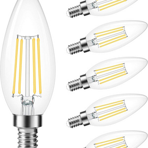 C35 Led Vintage Filament Light Bulb E12 E14 E17 E27 CCT 2200K-6500K 6W for Chandeliers 50W Incandescent Equivalent Led Bulb