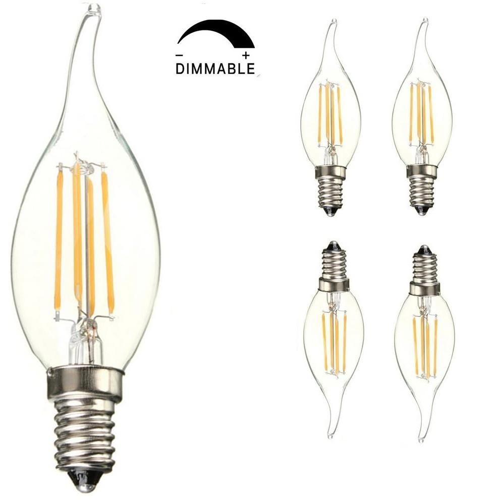 C35 BentTip LED Light Bulbs 60W Equivalent Vintage LED Flame Tip Candelabra Bulb for Ceiling Fan 2700k Tunable Led Filament(Dim)