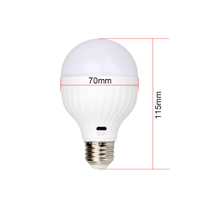 7W USB C Rechargeable LED Light Bulb with Remote Control Power Failure Outrage Emergency 2600mAh Battery 5V Rechargeable Bulb