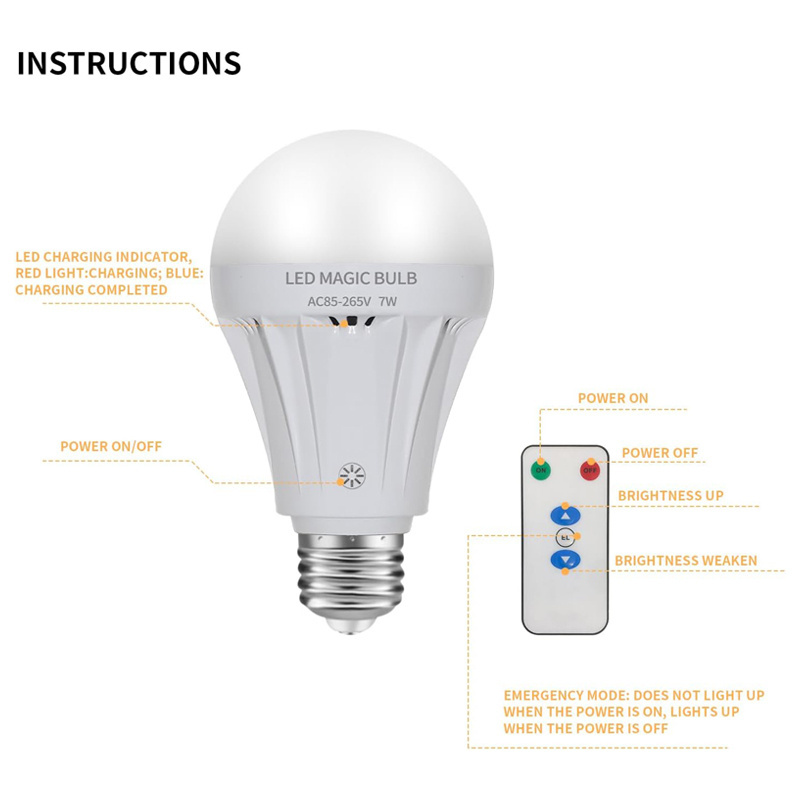 Smart Rechargeable LED Light Bulb 7W 2200mAH Battery Backup with Remote Control for Power Outrage  Magic Emergency Bulb