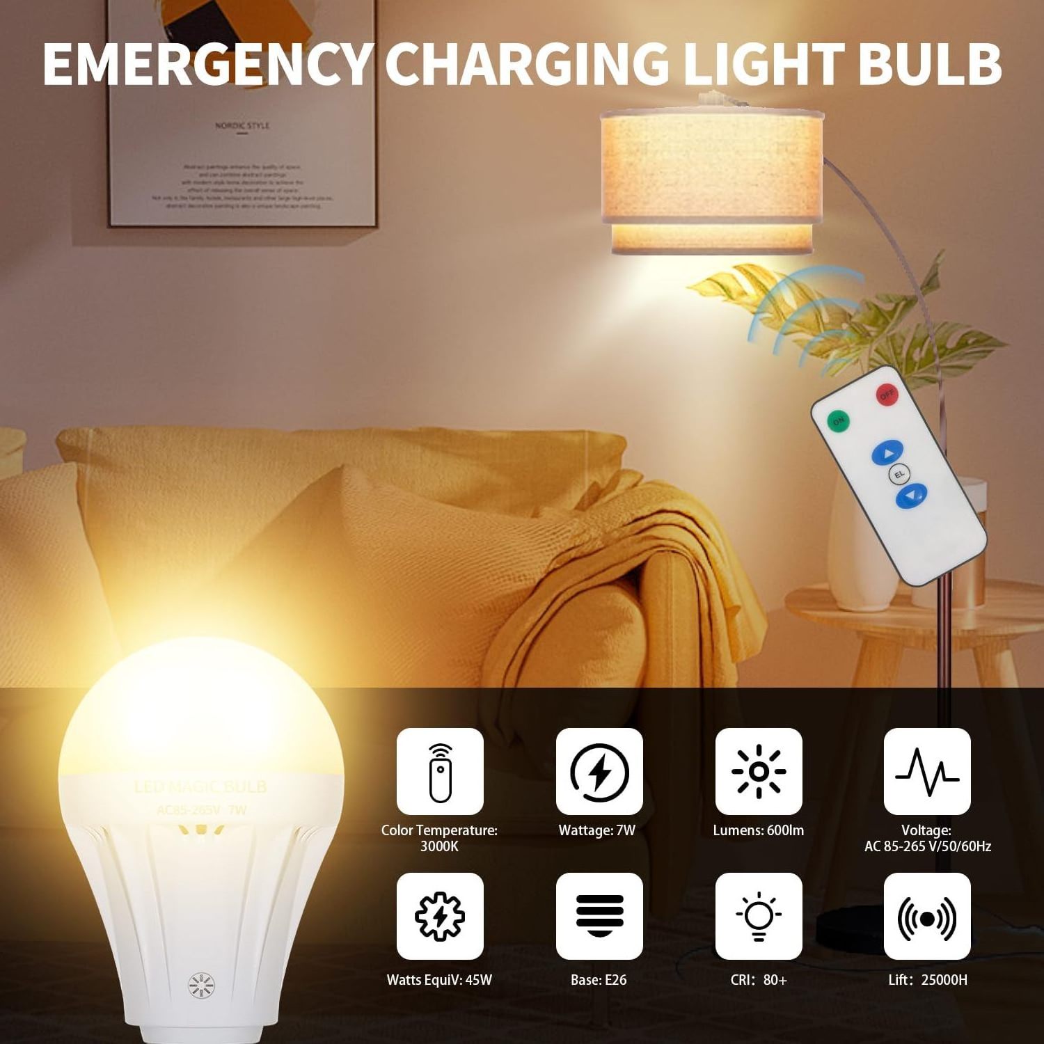 Smart Rechargeable LED Light Bulb 7W 2200mAH Battery Backup with Remote Control for Power Outrage  Magic Emergency Bulb