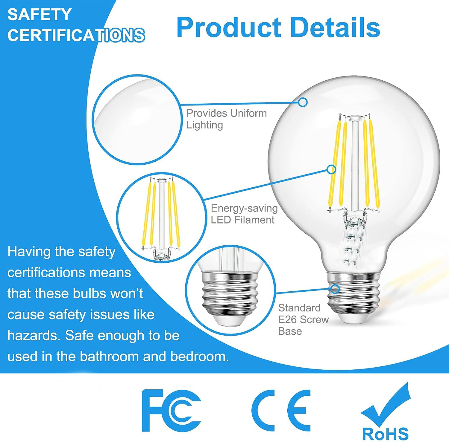 Energy Saving A19 Led filament Bulb  CCT Color 2W 4W 6W 8W 12W Classic Clear Glass For Indoor A60 LED Light Bulb (No Dim)