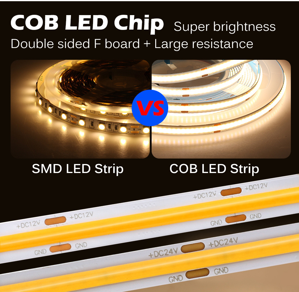 Factory COB LED Strip 320 384 480 528 LEDs DC 12V 24V RA 90 Furniture Wardrobe Decor Flexible LED Tape Light