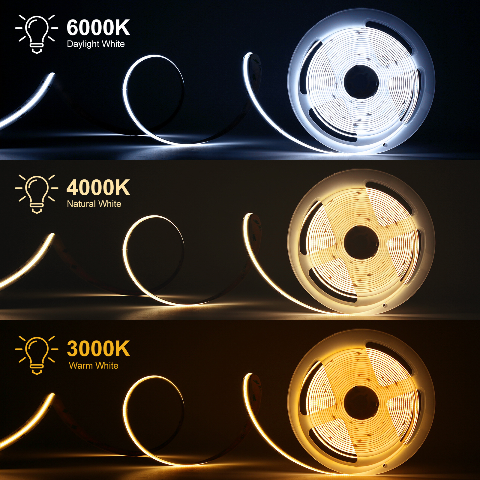 Factory COB LED Strip 320 384 480 528 LEDs DC 12V 24V RA 90 Furniture Wardrobe Decor Flexible LED Tape Light