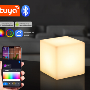 Tuya Smart Table Lamp Works with Alexa Voice Control RGB Color Changing LED USB Charging Night Light Cube Controlled by APP