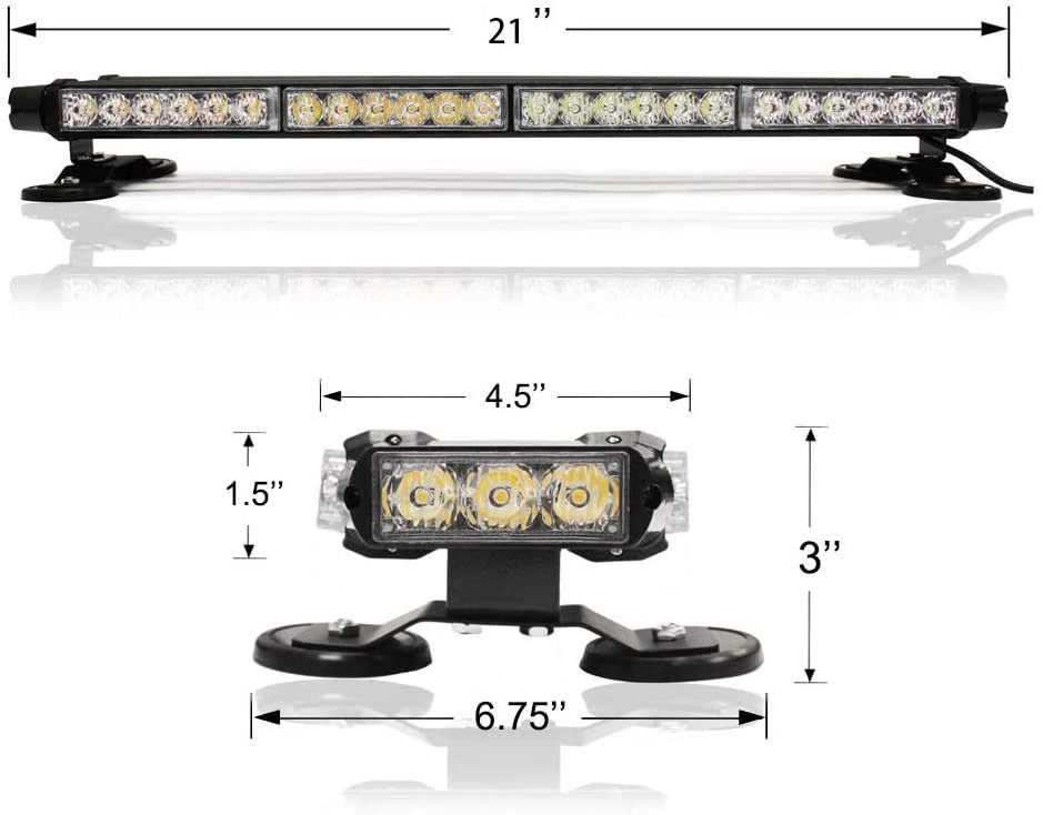 48 LED Strobe Light Bar Double Side Flashing High Intensity Emergency Warning Work Light with Magnetic Base for Tow Truck Car