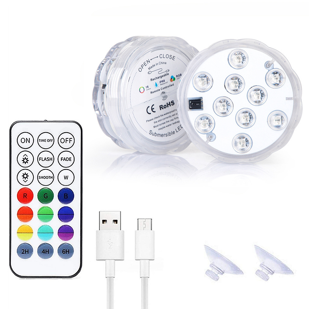 USB Rechargeable Swimming Pool Lights IP68 Waterproof RF Remote With 16 RGB Color Bright Beads Operated Floating Pond Lights