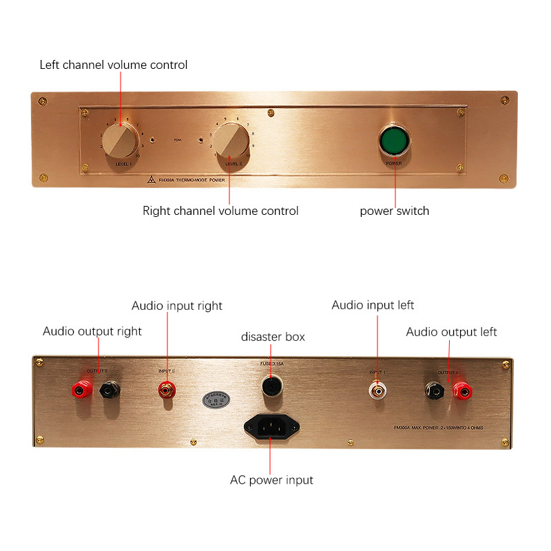 BRZHIFI China Manufacturer AUDIO FM300A Hi-Fi Power Amplifier 150W*2 Professional Golden Amplificador