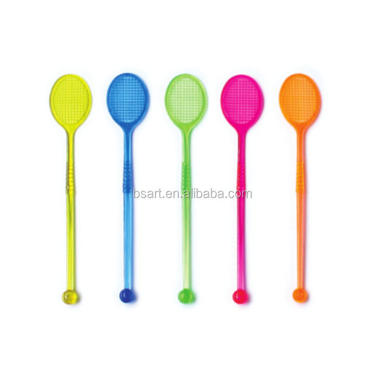 colorful tennis racket plastic drinking swizzle stirrer