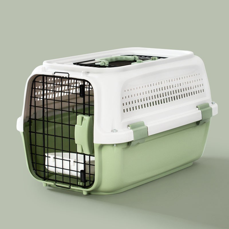 Triangle-Shaped Plastic Kennels Rolling Airline Approved Pet Carrier with Wire Door Stainless Steel Travel Dog Crate for Cats