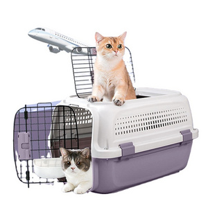 Printed Lightweight Plastic Cat Carrier Airline Approved Kennel Crate for Safe Travel for Kitty Bunny Cats Pet House