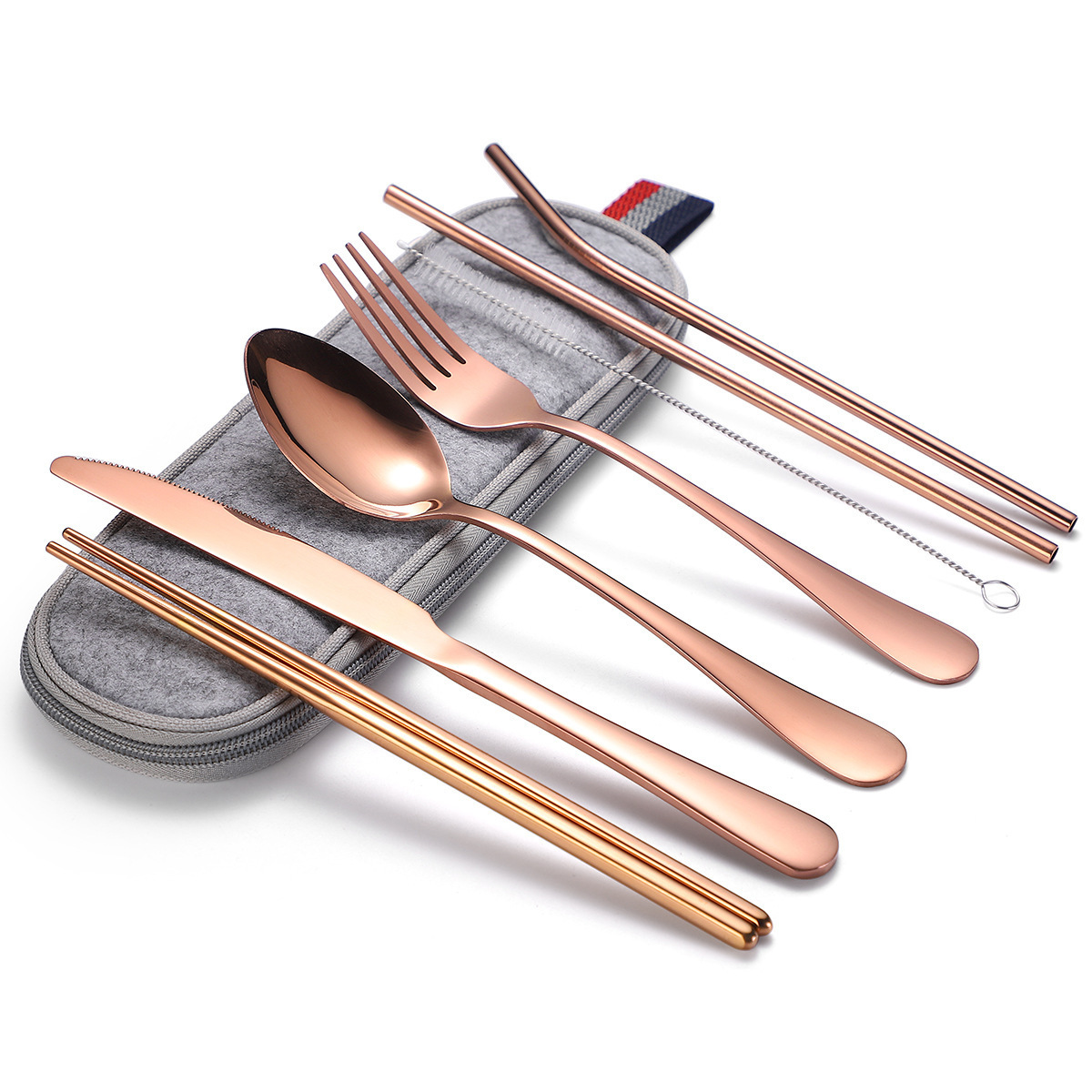 Hot Sale 8Pcs Stainless Steel Cutlery sets Colored Commercial Cutlery Reusable Luxury Travel Flatware Sets with Case