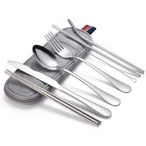 Hot Sale 8Pcs Stainless Steel Cutlery sets Colored Commercial Cutlery Reusable Luxury Travel Flatware Sets with Case