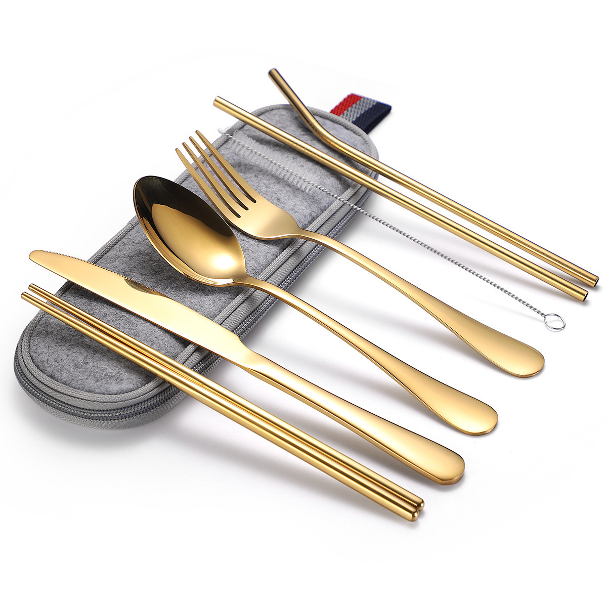 Hot Sale 8Pcs Stainless Steel Cutlery sets Colored Commercial Cutlery Reusable Luxury Travel Flatware Sets with Case