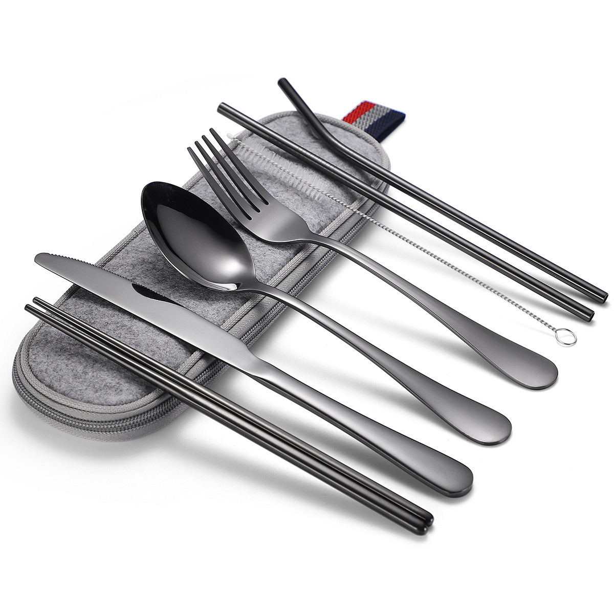 Hot Sale 8Pcs Stainless Steel Cutlery sets Colored Commercial Cutlery Reusable Luxury Travel Flatware Sets with Case