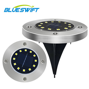 New 12 Led solar Garden Disk Light IP67 waterproof Solar Lawn Deck Light Warm White Outdoor Solar Ground Light for Pathway Patio