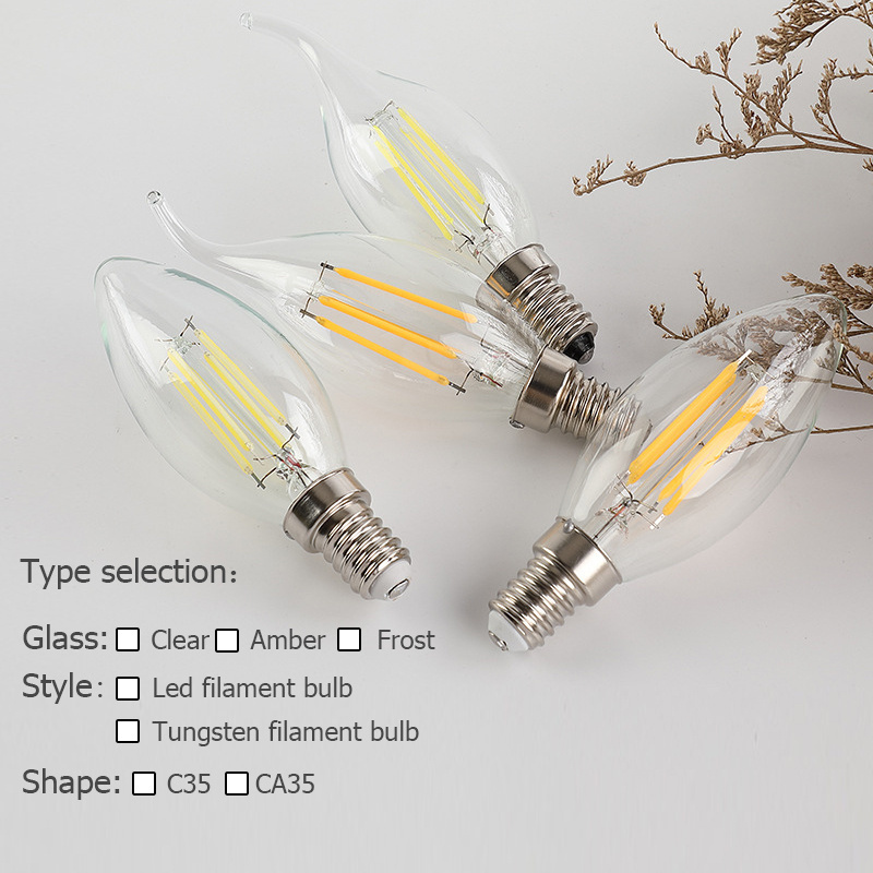 C35 CA35 Glass Electric Vintage Edison Bombillas Led Soft Candle Chandeliers Led Filament Bulb