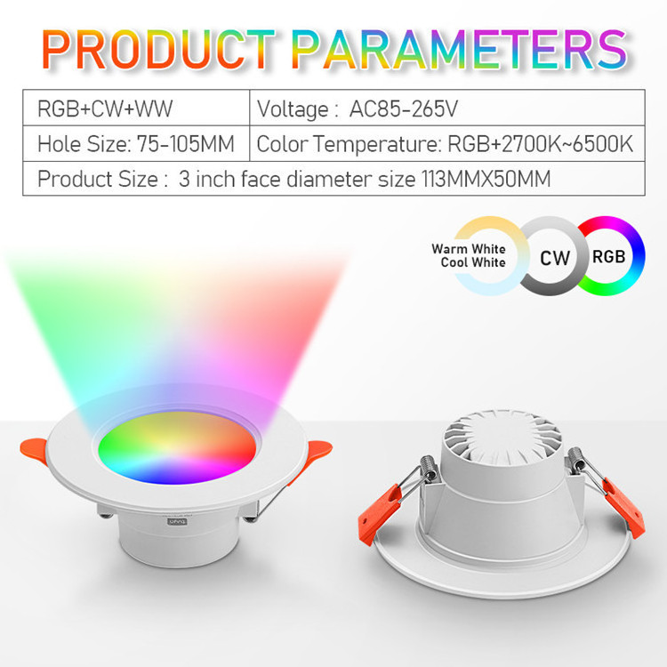 Dimmable RGB Color Tuya Smart 10w LED Recessed Downlight Color Changing Ceiling Light