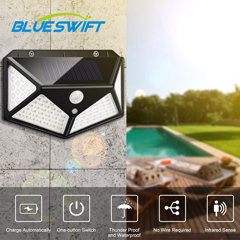 New Outdoor Waterproof 100 LED Solar Panel Power Motion Sensor Wall Lamp Solar Garden Lights