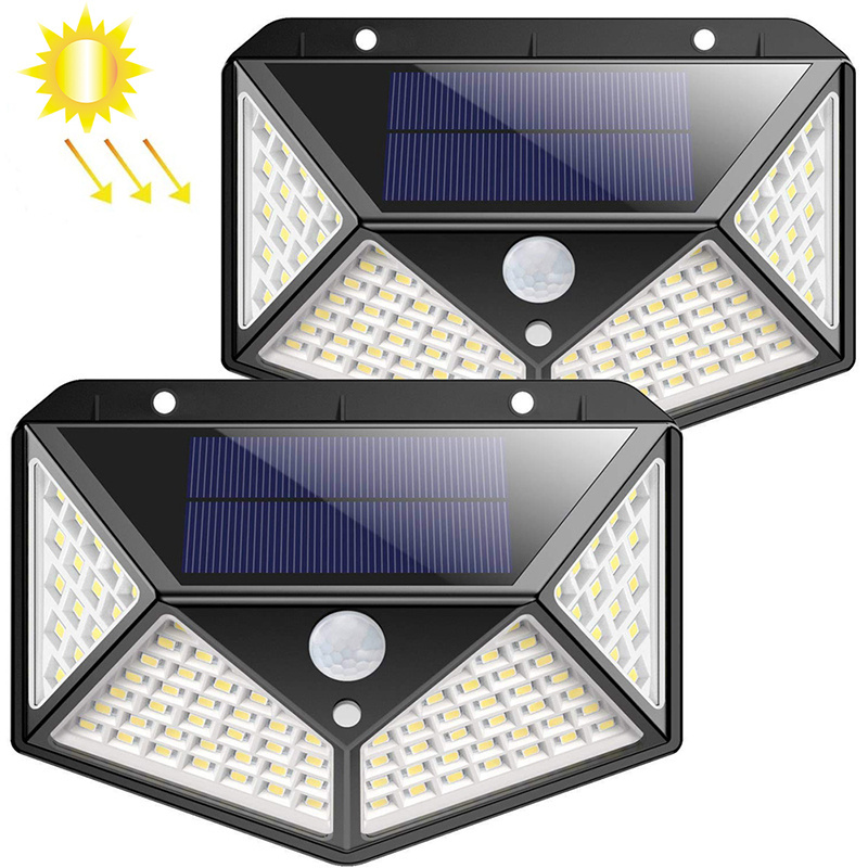 New Outdoor Waterproof 100 LED Solar Panel Power Motion Sensor Wall Lamp Solar Garden Lights