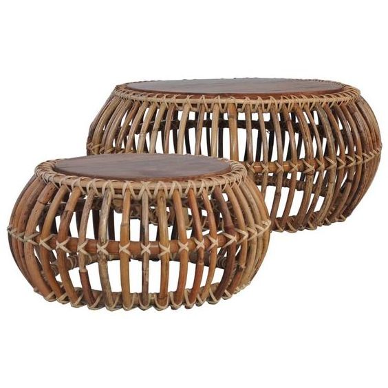 Set of two Bamboo Rattan Tables House Decorative Good Quality Eco Friendly Home Decorative Wooden Rattan Furniture