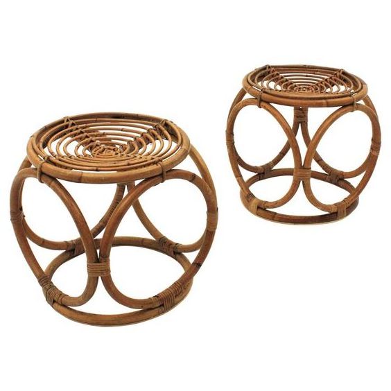 High Demanded American Garden Stools Set Rattan bohemian Style Famous tables Or Ottomans Anti Slip Or Decorative