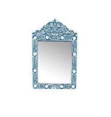 Blue Design Wall Decorative Bone Inlay Mirror Frame Supplier from India metal wall art bathroom mirror vanity mirror