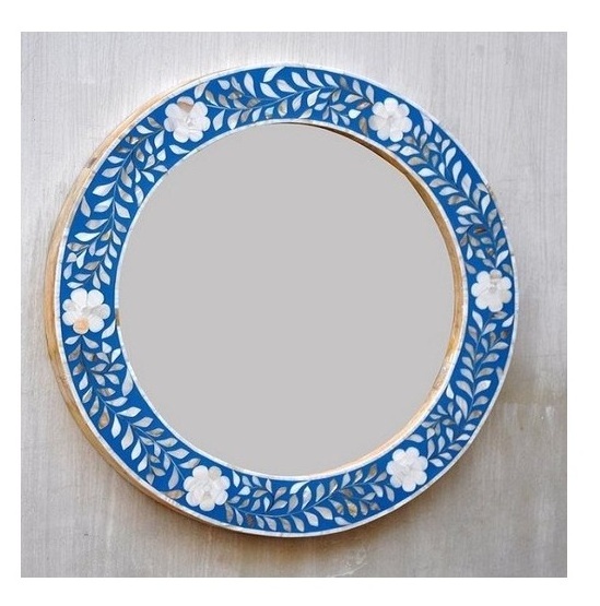 Blue Design Wall Decorative Bone Inlay Mirror Frame Supplier from India metal wall art bathroom mirror vanity mirror